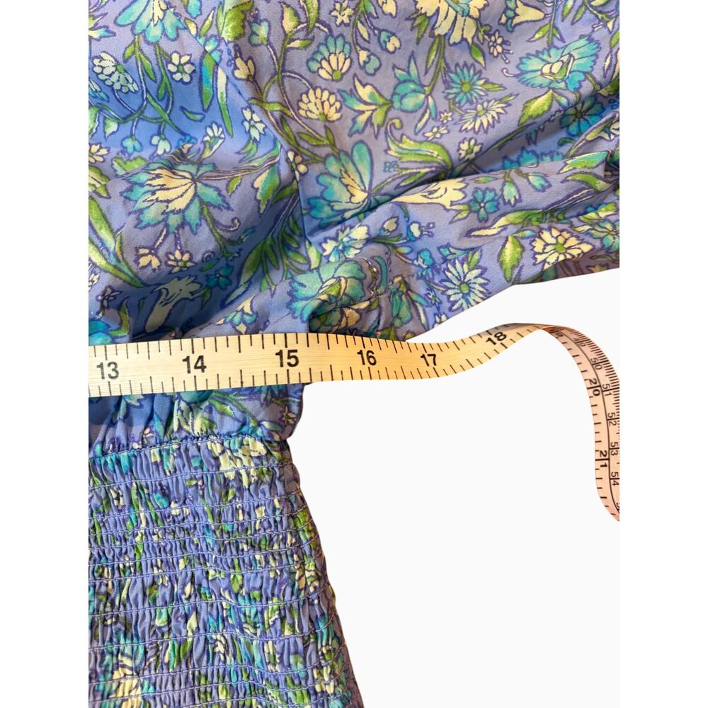 J.CREW Women's Provence Floral Dress MEDIUM Blue Smocked Waist Midi 100% Cotton - Picture 6 of 13